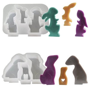 Stampo In Silicone Famiglia Coniglio Cucciolo DIY Candela Sapone Gesso Fabbricazione Forma Animale Astratta Ornamento Di Pasqua
