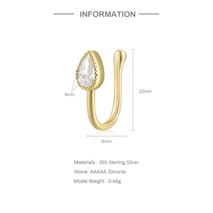 Detailed S925 silver nose cuff specs with 4mm teardrop zirconia and 12mm dimensions