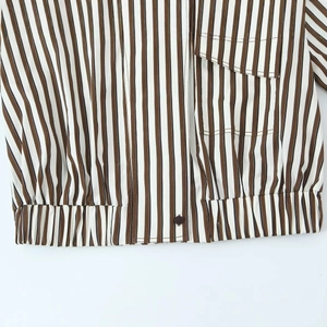 Camicia casual da donna a righe marroni con tasca sul petto e dettaglio orlo elastico