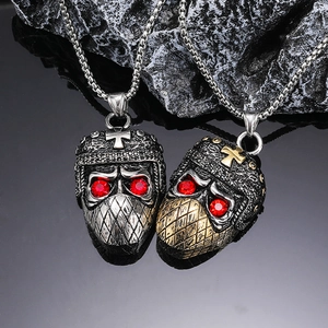 Punk Skull Pendant Necklace Stainless Steel With Red Rhinestone Eyes Vintage Gothic Hip Hop Streetwear Jewelry For Men
