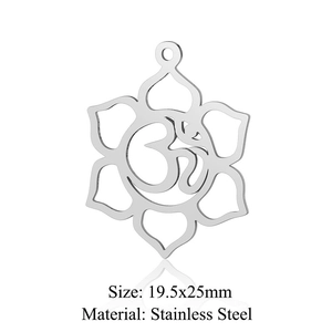 Polished stainless steel Om symbol charm for DIY jewelry making, size 19.5x25mm