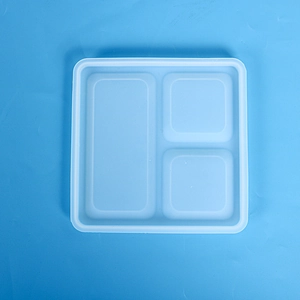 Three-grid square silicone mold for resin jewelry storage tray with translucent white finish
