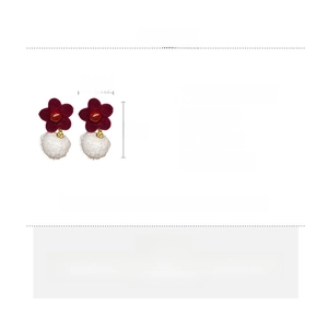 Detailed specs of flocking flower and hairball earrings with size 4x2.2cm and weight 6.8g