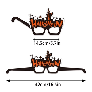 Halloween party glasses with orange text and black frames for photo props decoration