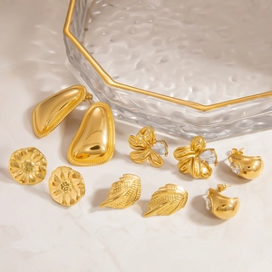 Stainless Steel Flower Leaf Stud Earrings For Women Gold Plated Geometric Rhinestone Fashion Earrings Jewelry Gift