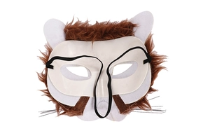 Détail de la coque intérieure blanche et de la sangle élastique du masque en peluche