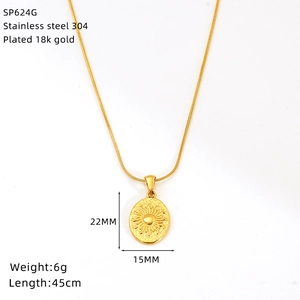 Detailed specs of 18K gold plated stainless steel sun tarot pendant with 22x15mm dimensions