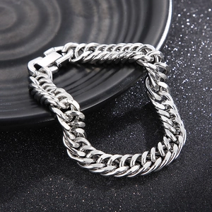 Classic silver stainless steel Cuban link chain necklace with secure round jewelry clasp