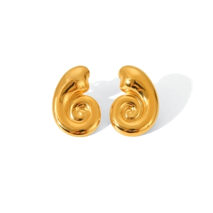 Macro shot of 18K gold plated stainless steel spiral conch earrings with a polished finish