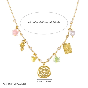 DIY braided rope necklace with gold flower heart pendants and measurement details