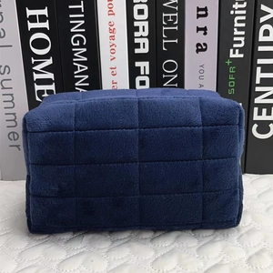 Deep blue quilted velvet pencil case with large capacity and Japanese style aesthetic