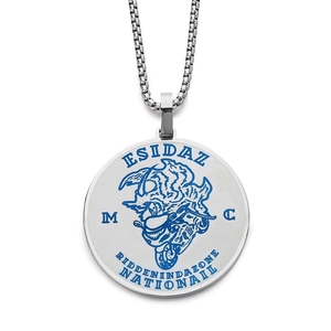 Motorcycle Round Pendant Necklace Titanium Steel Engraved Blue Reflective Punk Hip Hop Sweater Chain For Men