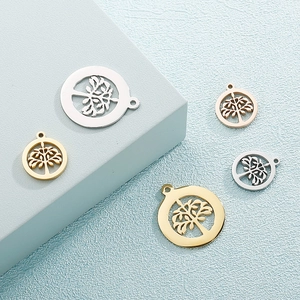 Stainless Steel Tree Of Life Round Hollow Pendants DIY Jewelry Making Accessories For Bracelets Earrings Fashion Charms