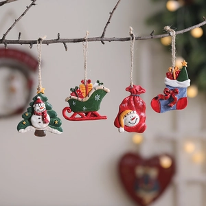 Christmas Hanging Ornaments Resin Sleigh Snowman Gift Bag Boots Tree Decorations Holiday Home Decor Hand Painted
