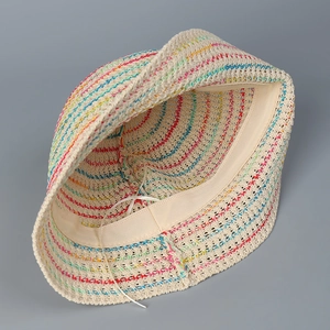 Rainbow striped breathable knit bucket hat for women sun protection summer beach travel