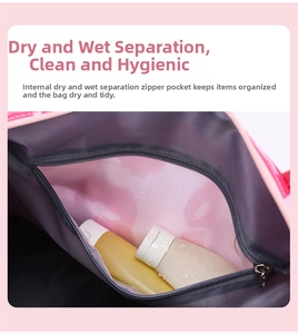 Detail of the waterproof inner compartment for wet gear in this sports travel bag
