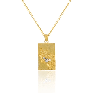 Vintage 925 Sterling Silver Rectangular Pendant Necklace With Rhinestone Lava Texture Geometric Square Charm Jewelry For Women