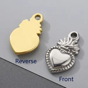3D heart charms in gold and silver stainless steel with embossed beaded border