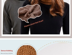 Detail von dichtem Strickgewebe und warmem verdicktem braunem Fleecefutter für Wintersets