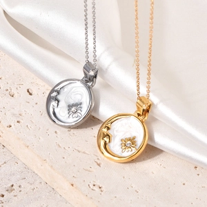 Minimalist stainless steel necklaces with star and moon shell pendants in gold and silver