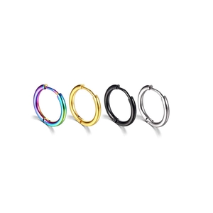 Minimalist stainless steel huggie hoop earrings in rainbow, gold, black and silver colors