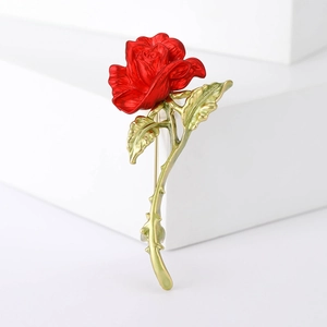 Rose Flower Brooch Elegant Red Enamel Alloy Vintage Floral Corsage Pins For Suit Dress Wedding Jewelry Accessories For Women