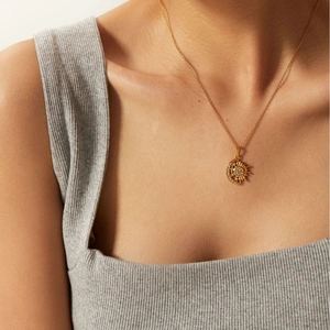 18K gold plated stainless steel sun and moon pendant necklace with crystal stones
