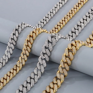 Collier Et Bracelet Cuban Link Hip Hop Iced Out Rhinestone Bijoux En Acier Inoxydable Heavy Duty Streetwear Pour Hommes