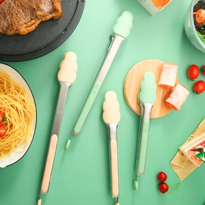 Stainless steel food tongs set with silicone grips kitchen cooking BBQ salad serving tools