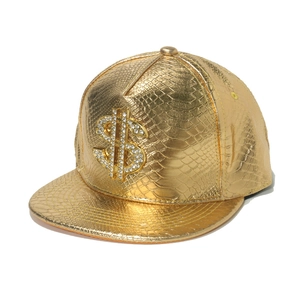 Hip Hop Baseball Cap Crocodile Pattern PU Leather Rhinestone Dollar Sign Flat Brim Snapback Hat For Men Women