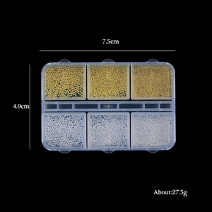 Mini metal nail art beads set in a 6-grid box with gold and silver caviar steel spheres