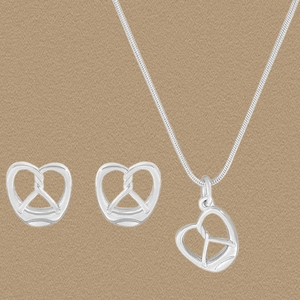 S925 Sterling Silver Pretzel Heart Necklace And Stud Earrings Set Minimalist Korean INS Style Silver Jewelry For Women