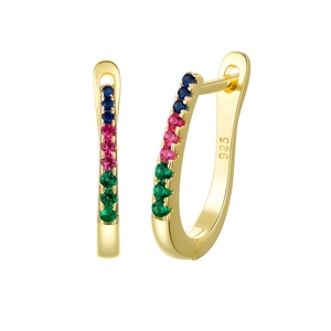 U-shaped S925 silver earrings with multi-color zircon stones and 14k gold plating