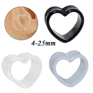 Heart Shaped Acrylic Ear Plugs Hollow Tunnel Expanders Piercing Jewelry Stretchers Transparent Black White