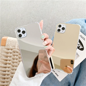 Detail of silver and gold mirror acrylic phone cases for iPhone with shockproof TPU edges