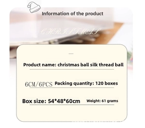 Detailed size chart showing 6cm diameter and 61g weight for 6pcs thread Christmas balls