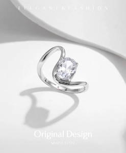 Macro shot of S925 sterling silver ring showing the hallmarked stamp and oval cubic zirconia