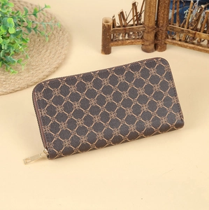 Long brown floral pattern wallet with dual zipper and large capacity for women