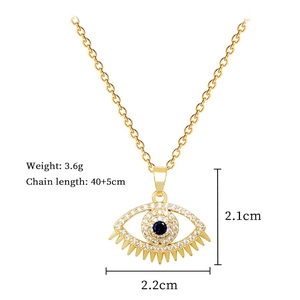 Detailed dimensions of gold Evil Eye necklace with dimensions 2.1cm and 3.6g weight