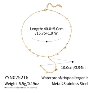 Detailed size chart and specifications for the gold Y-shaped beaded stainless steel necklace