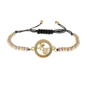 Bracelet Mama ajustable avec perles tricolores et zircons colorés au motif papillon