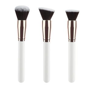 3pcs makeup brush set with white handles, rose gold ferrules and gradient bristles