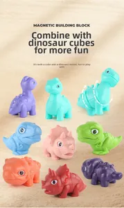 Detail showing magnetic dinosaur building blocks in assorted Morandi colors and textures