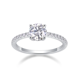 Elegant S925 sterling silver ring with brilliant round cut diamond and pavé band