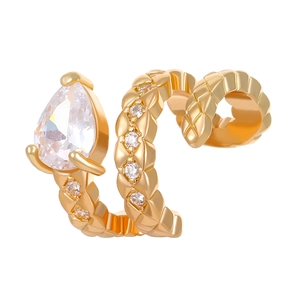 Elegant gold-plated ring with a pear-shaped zircon and twisted band with small diamonds