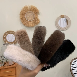 Bandeau En Fausse Fourrure De Vison Couleur Unie Peluche Serre-tête Doux Automne Hiver Doux Élégant Femmes
