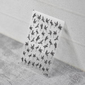 Detail of 5D embossed nail sticker featuring black Chinese crane design, model TO-2306