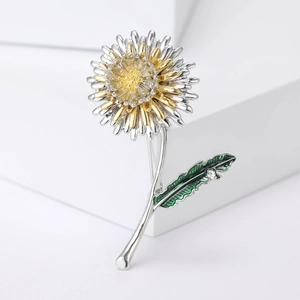 Broche Fleur De Pissenlit Élégante En Alliage Émail Strass Épingle Pour Femmes Bijoux De Mode Bicolore Or Argent Style Rétro