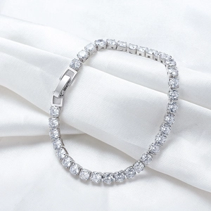Elegant 4mm S925 sterling silver tennis bracelet with round cubic zirconia on white silk