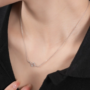 Elegant 925 sterling silver snake pendant necklace with sparkling pavé cubic zirconia